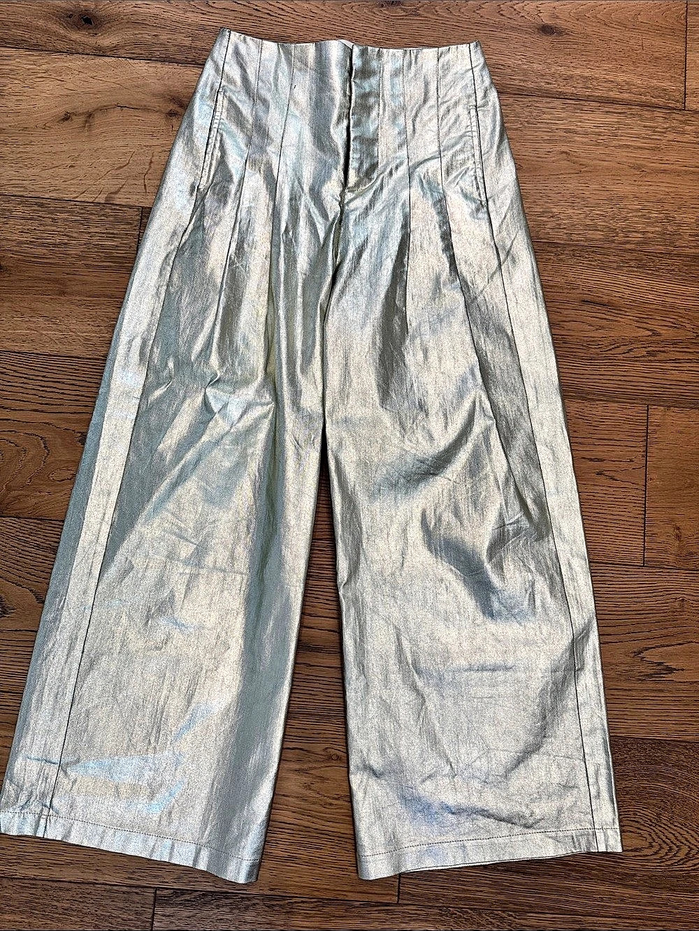 THE GREAT. Metallic Wide Leg Pants Waist 28